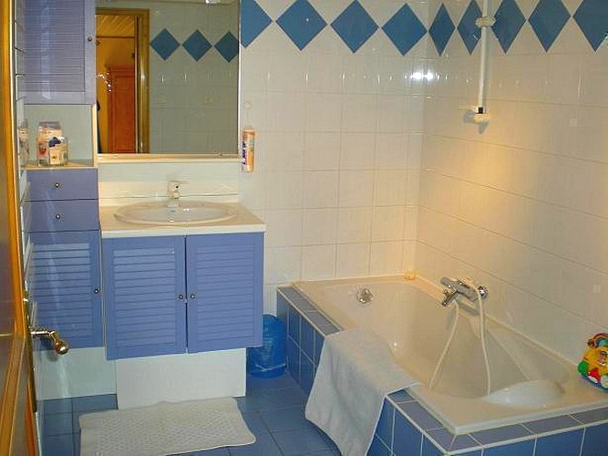 salle de bainnNon visible sur la photo, une colonne avec un lave-linge et un s&egrave;che linge de 6 kg chacun